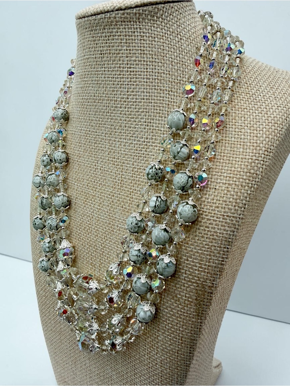 Artisan Handmade Vintage Venetian Millefiori Lampwork & Swarovski Crystal 4Stran - Picture 4 of 17